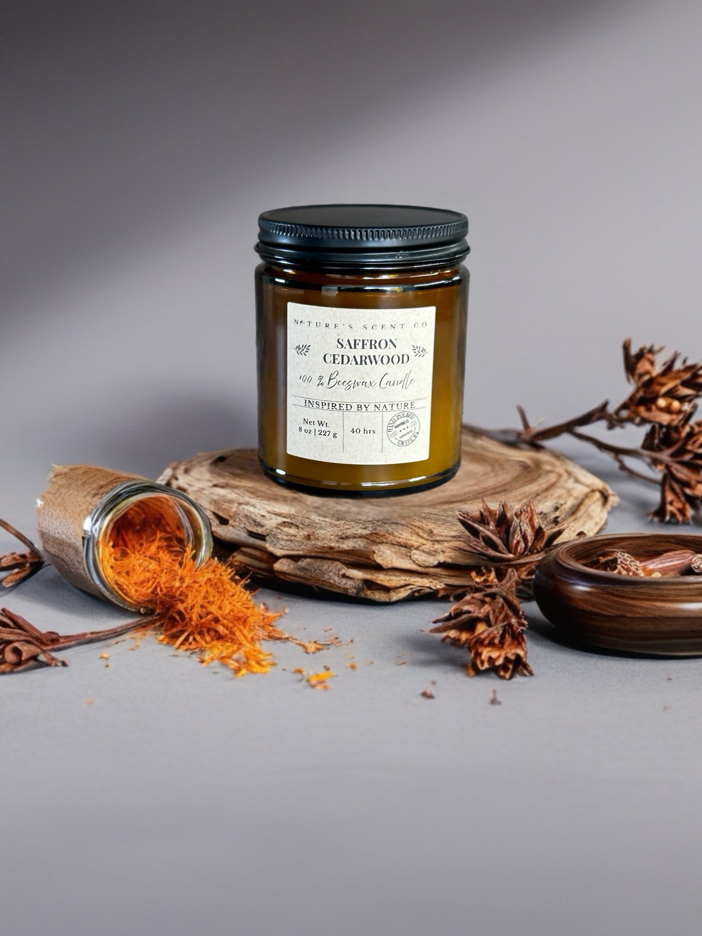 Saffron Cedarwood Beeswax Candle
