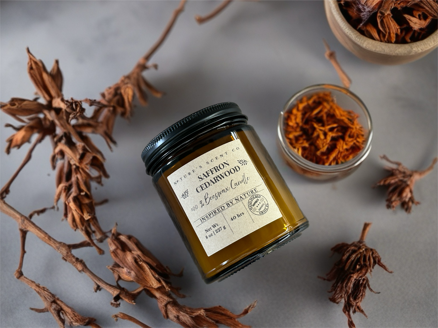 Saffron Cedarwood Beeswax Candle