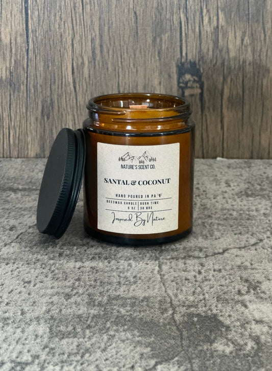 Wood wick santal and coconut beeswax candle