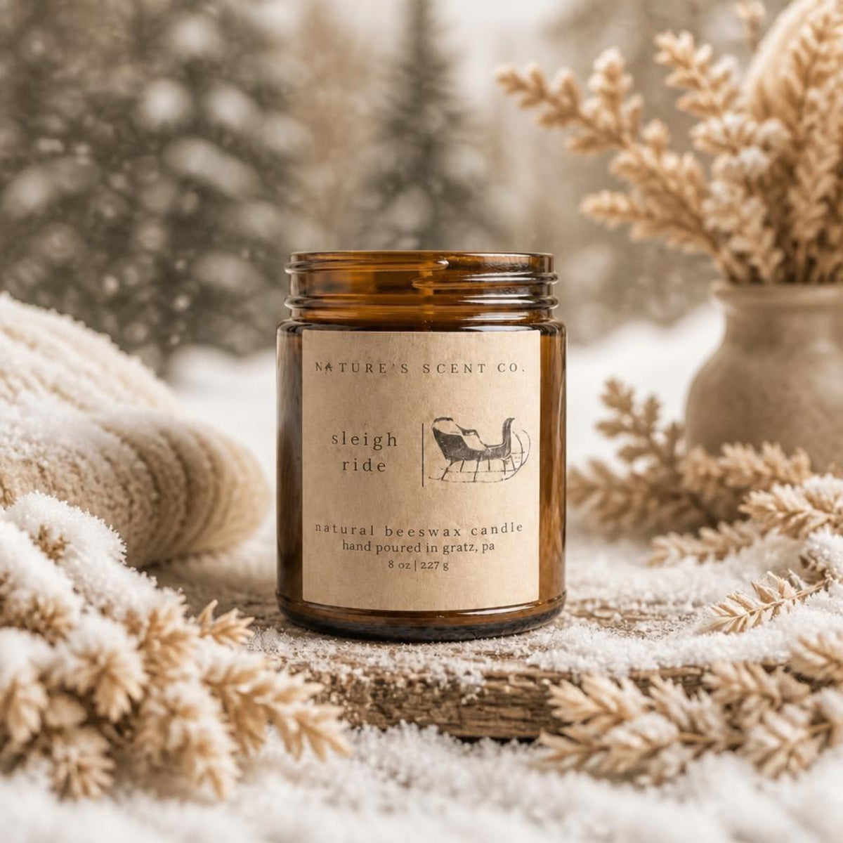 Sleigh Ride Beeswax Candle — Lemon Peel, Camphor, Sage & Warm Amber