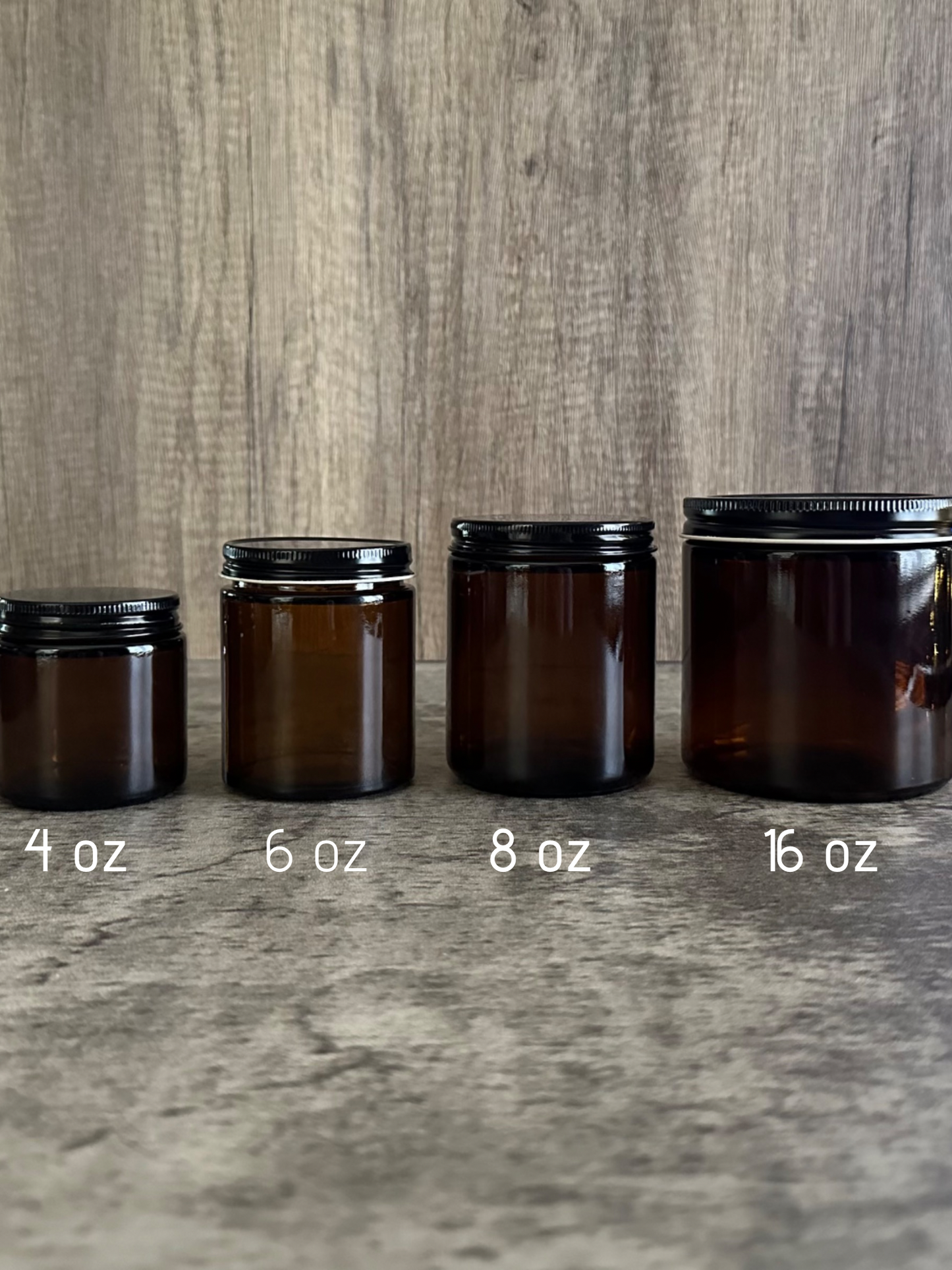 Available candle sizes at Nature's Scent Co.