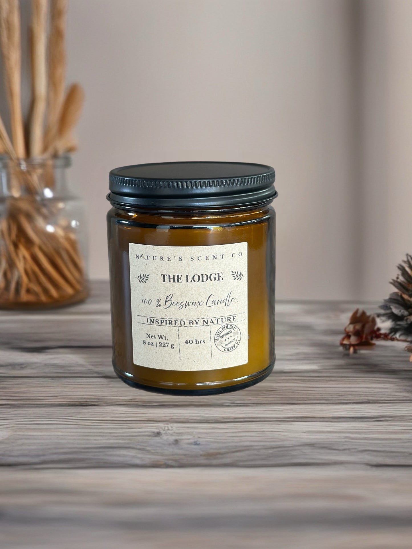 The Lodge Amber Jelly Jar Beeswax Candle