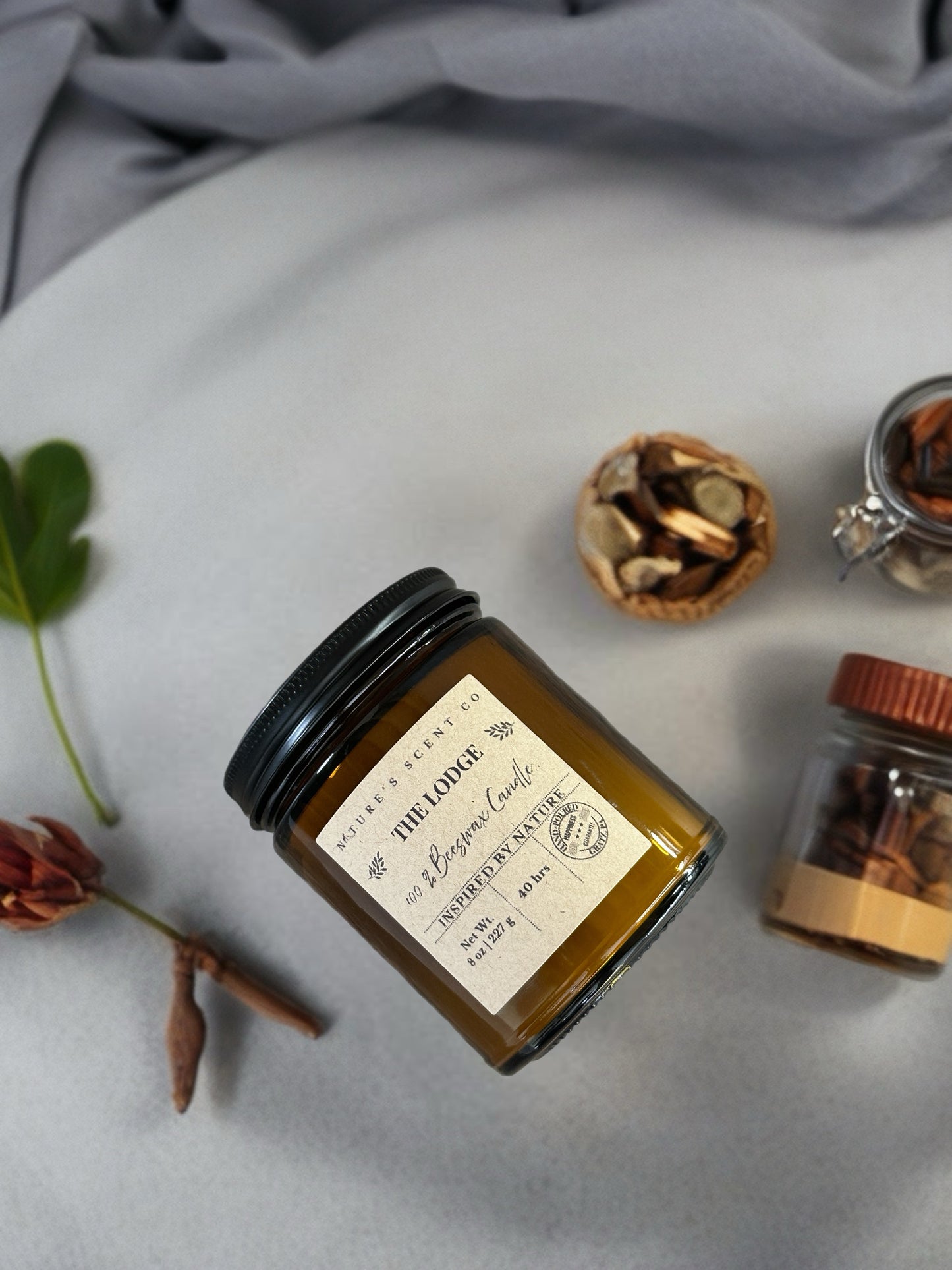 The Lodge Amber Jelly Jar Beeswax Candle