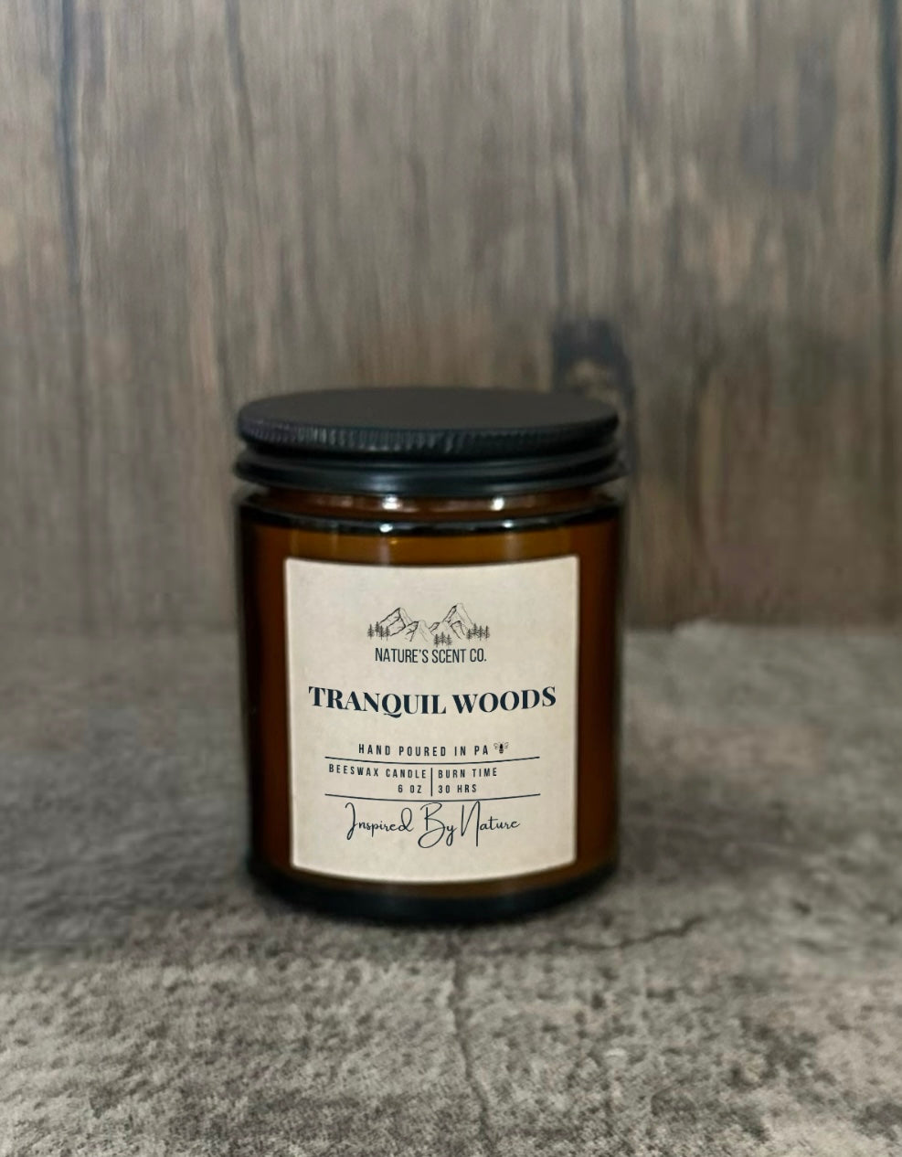 Inspired by nature beeswax candle in Tranquil Woods scent and wood wick.