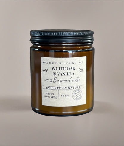 White Oak & Vanilla Amber Jelly Jar Beeswax Candle