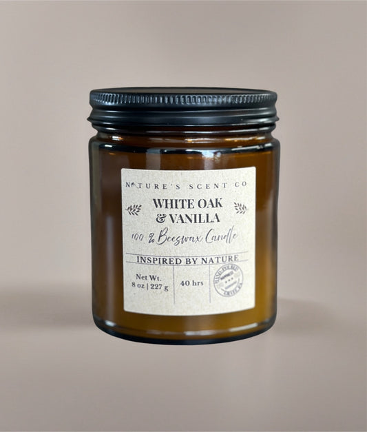 White Oak & Vanilla Amber Jelly Jar Beeswax Candle