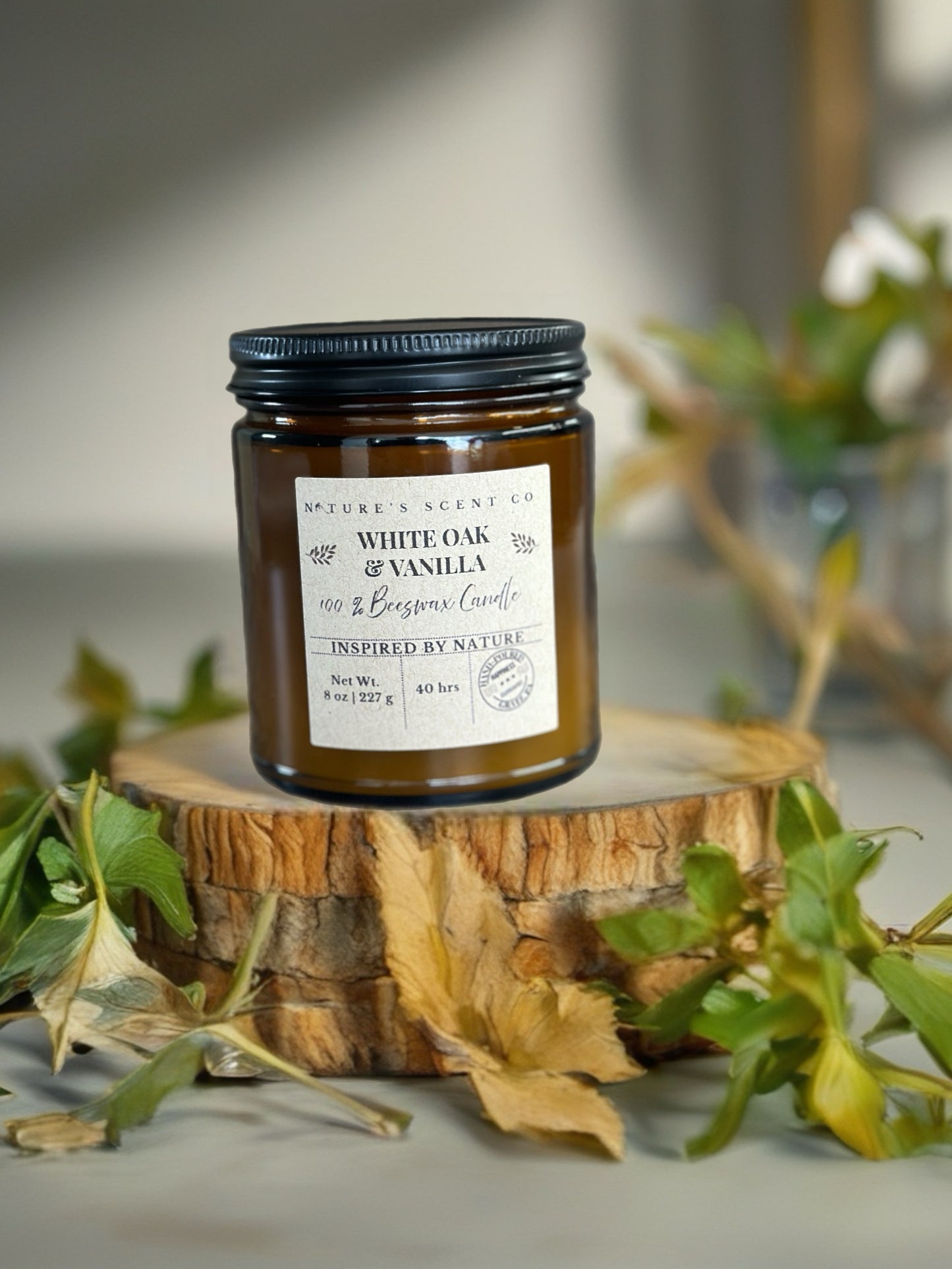 White Oak & Vanilla Amber Jelly Jar Beeswax Candle
