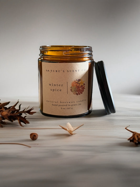 Winter Spice Beeswax Candle — Ginger, Cinnamon, Cardamom, Clove & Praline